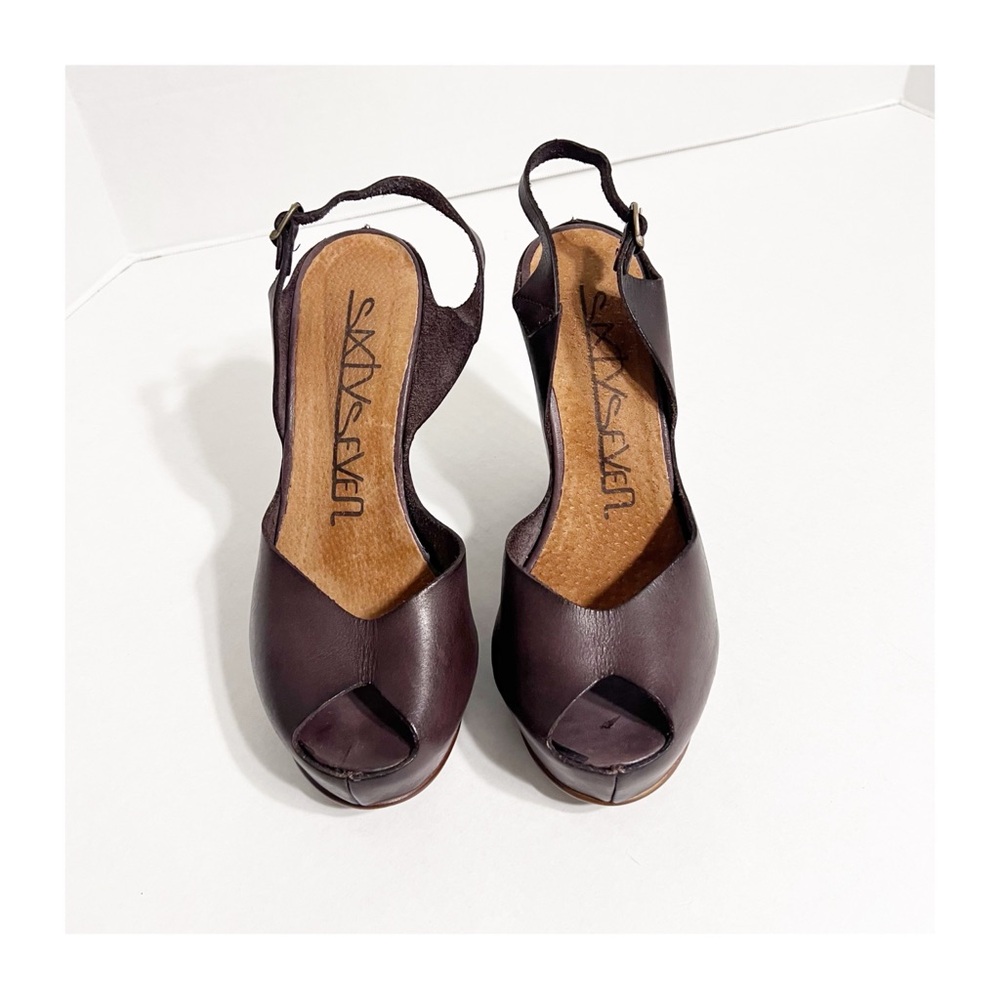 SixtySeven Women's Brown Peep-Toe Sandals Leather Classic Travel Vacation Casual